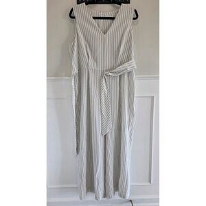 Calvin Klein Womens White Black Striped Wide Leg Sleeveless Jumpsuit Size 12